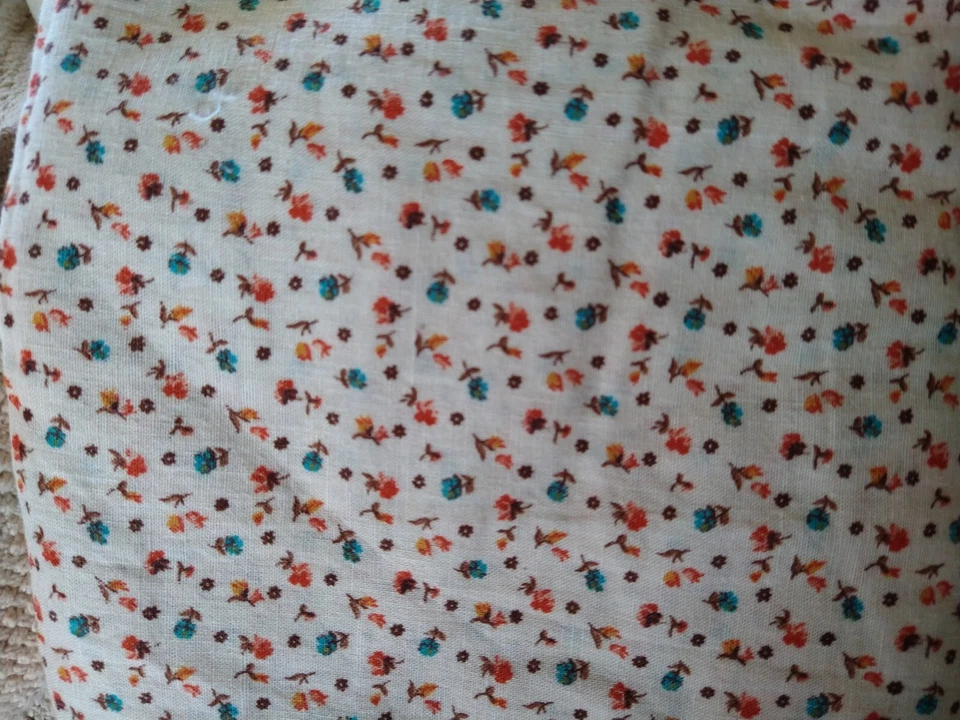 Vintage Calico Concord Fabrics Apparel Ditsy Cream Blue Tan Brown Rust BTHY 18" - Image 2 of 4