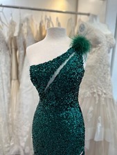 One Shoulder Green Sequin Prom Dress