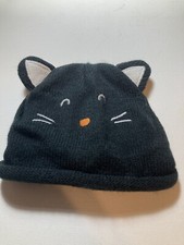 Newborn Stretch Cap / Hat Sz 0-3 M Black Cat Face w/ Ears Acrylic Carters Used
