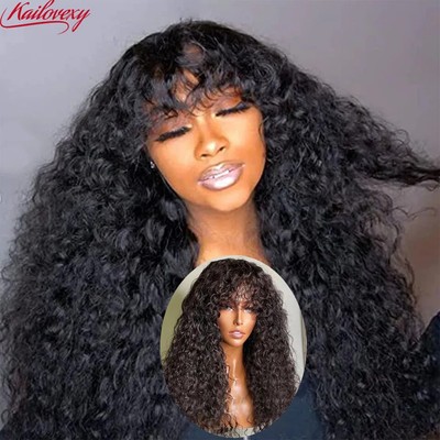 Water Wave Wig with Bangs Human Hair Full Machine Made Scalp  display picture 3