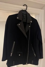 Woman's Biker Jacket Dark Blue Wool/leather Size M - Brand Muubaa