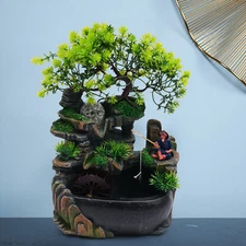 Feng Shui Desk Decor Indoor Desktop Mini Rockery Fountain Waterfall w/ LED Light