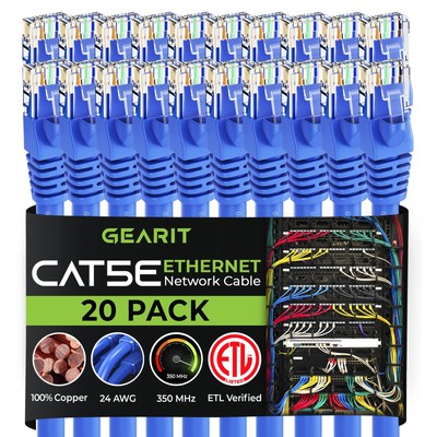 20-Pack, Cat5e Ethernet Patch Cable 5 Feet - Snagless RJ45 Computer LAN Netwo...