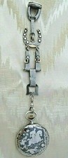 ANTIQUE HUGUENIN FRERES  / INVICTA NIELLO EQUESTRIAN POCKET WATCH & FOB, 1890's 