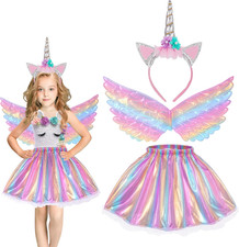 Unicorn Costumes for Girl, Unicorn Birthday Tutu Dress with Unicorn Wings Headba