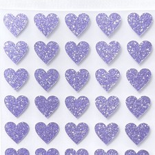 Violet Purple Glitter Heart Stickers - 1/4" to 3 inch - Cute Sparkly