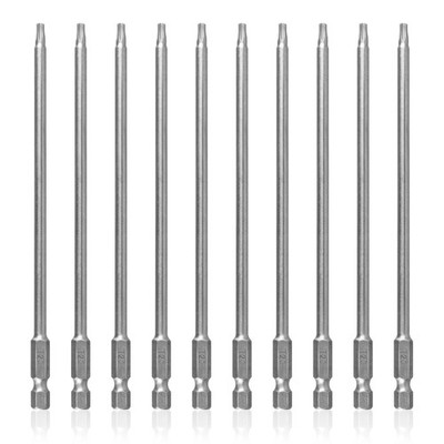 T20 6'' Impact Tough Screwdriving Bits - 10-Pack 1/4'' Hex S2 Steel Magnetic D...