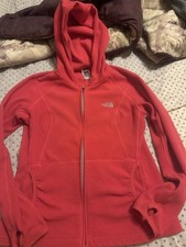 The North Face Women's Red Full Zip Fleece Hoodie Long Sleeve Size L Pockets