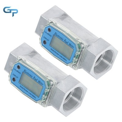 2×Digital Turbine Flow Meter For Liquid Water Fuel Flow Meter 10.5-74 GPM 1.5''
