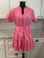Fate Dress Womens Medium Pink Belted Tiered Short Sleeve Ruffle Lined