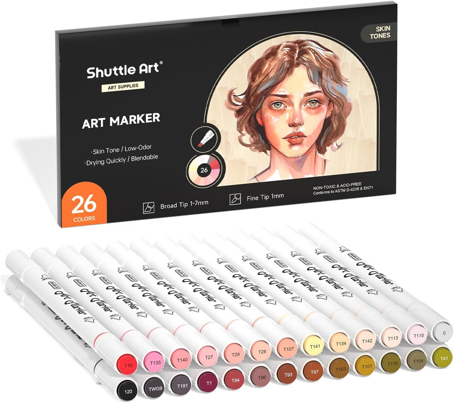 26 Colors Skin Tone&Hair Art Markers, Dual Tip Alcohol Based