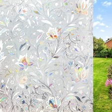 NINETREX 3D Tulip Window Privacy Film, Stained Glass Static Cling, 35.4x118.1in