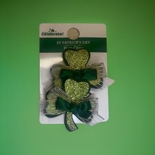  ST. PATRICK'S DAY  2 CLOVER LEAF SHAMROCK RIBBON HAIR CLIPS 