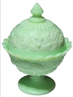 New ListingVintage WESTMORELAND Green Jadeite Milkglass Footed Candy Dish Raised Fruit