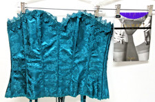 FREDERICKS OF HOLLYWOOD Corset Strapless Side Hook Lace-Up Sz 44 Free Stockings