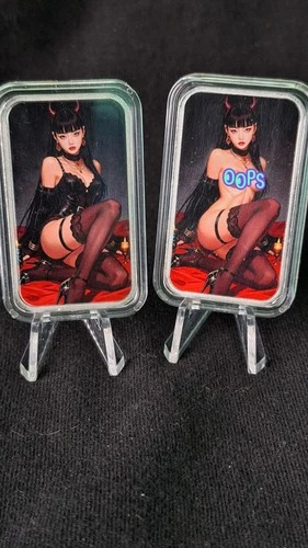 Bullion Baddie 1 oz silver bar" Devilish Dahlia" 2 bars Nice and Naughty W/COA