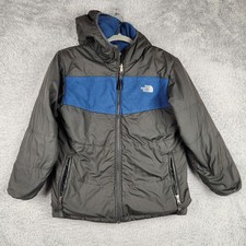 The North Face Jacket Boys Medium 10-12 Blue Reversible Fleece Hooded Puffer