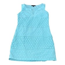Banana Republic Eyelet Sheath Dress Size 6 Aqua Blue Sleeveless Lined Beach Reso