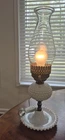 Vintage Hobnail Milk Glass Oil Hurricane Lamp Electrified.  Bubble Base.