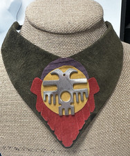 Vintage Necklace Southwest Collar Bib Unisex Suede Leather