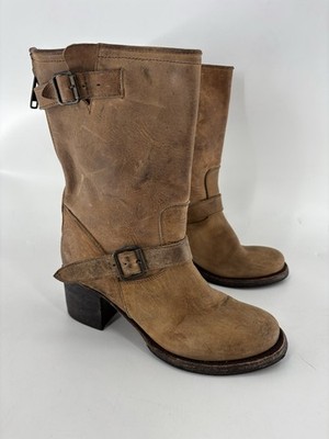 Freebird by Steven Boulder Boots Womens 8 Brown Mid Calf Moto Leather Block Heel