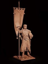 1/24 Scale Medieval Crusader Resin Model Kit Bust with Banner Historical Figure