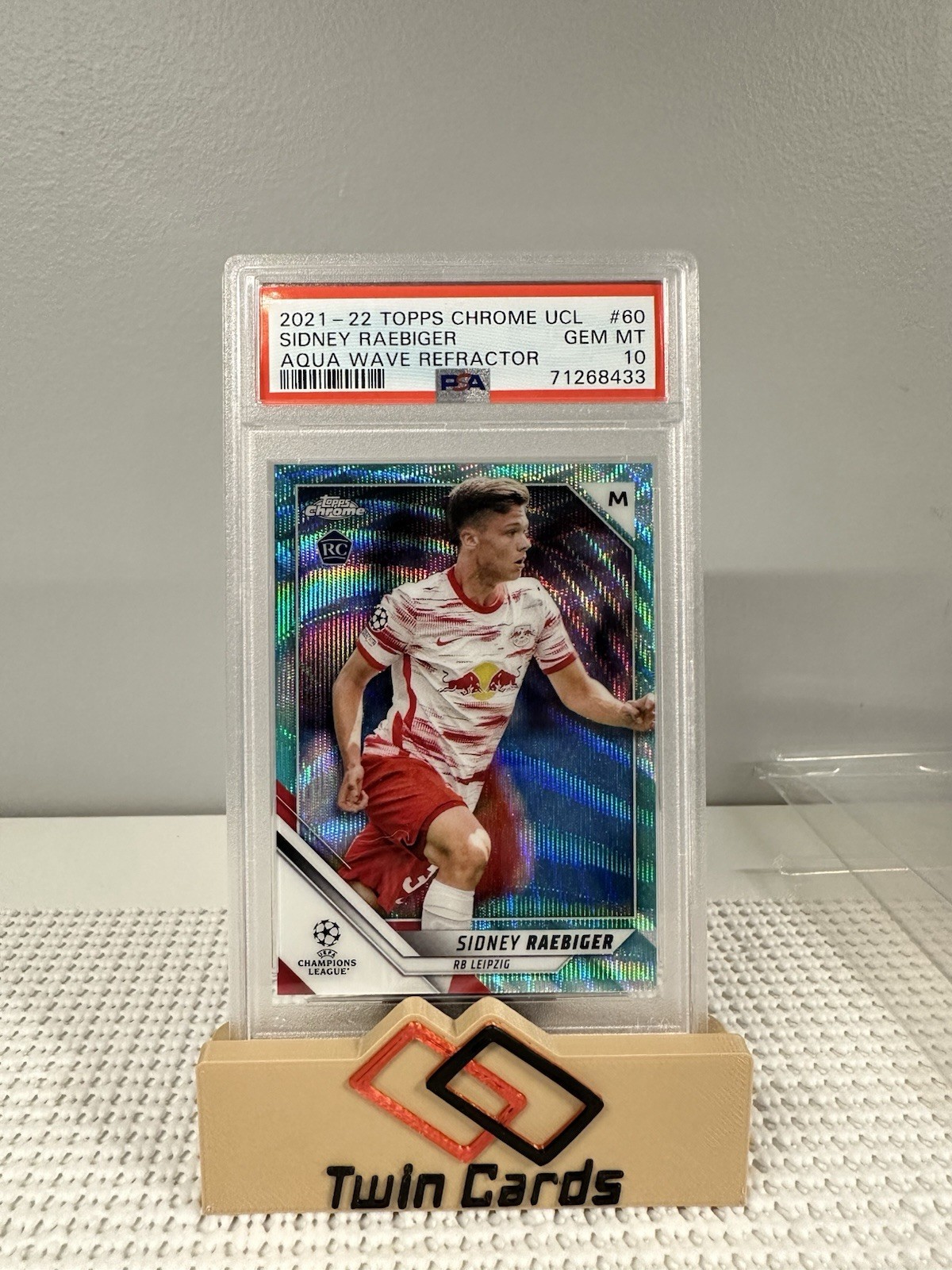 2021-22 Topps Chrome UCL Sidney Raebiger Aqua Wave Refractor /199 RC #60 PSA 10