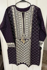 Elegant Pakistani Kurti Purple White Embroidered with Dupatta S