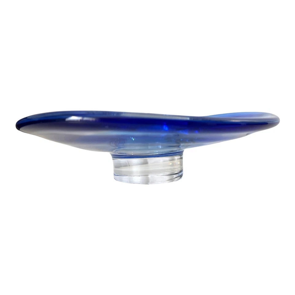 Tigela de vidro vintage com pedestal de pés azuis da Suécia Orrefors – vidro de arte sueca - Imagem 4 de 4