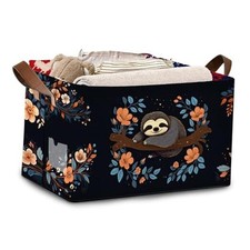 Storage Basket,Collapsible Storage Bins Large Storage Box with Sloth Flower