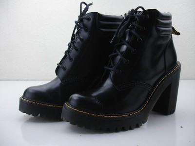Dr. Martens Womens UK 4 US 6 Persephone Black Leather 6-Eye Platform Boots Shoes