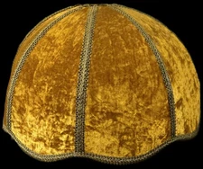 MCM Crushed Velvet Lamp Shade Gold Scalloped Dome Bell Hollywood Regency Vintage