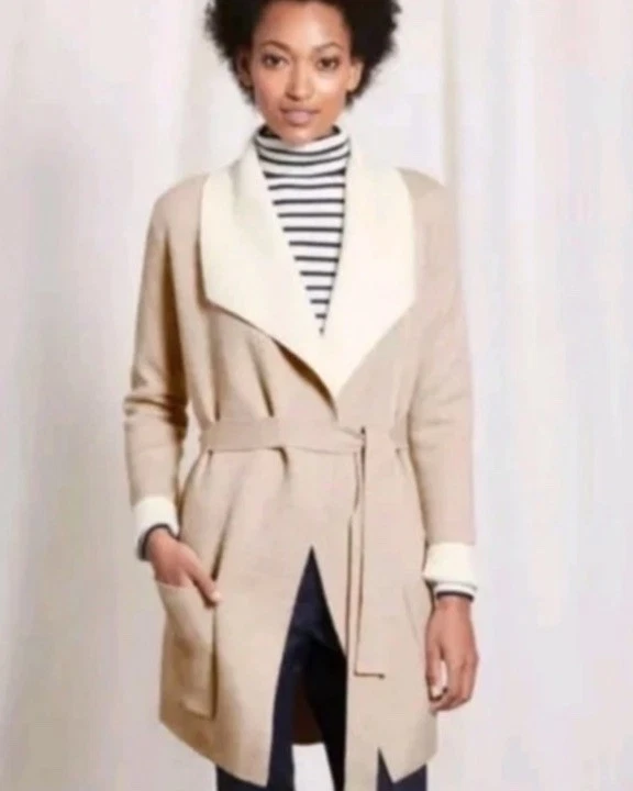 VETEMENTS Cardigan Boden con cintura a cascata marrone e panna taglia media misto lana tasche