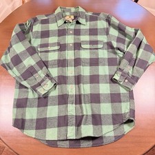 Vintage Field Stream Men's Heavy Cotton Flannel Shirt XL Green Black Plaid