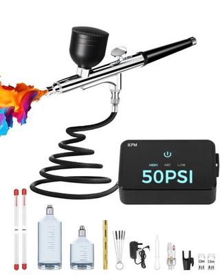 #ad Airbrush Kit with Air Compressor 50 PSI High Pressure Brush Black $117.35