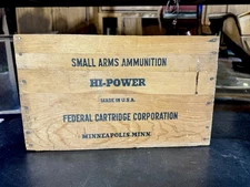 Vintage Federal Shells Hi-Power Smokeless 12GA Wood Ammo Crate Box Clean Minn