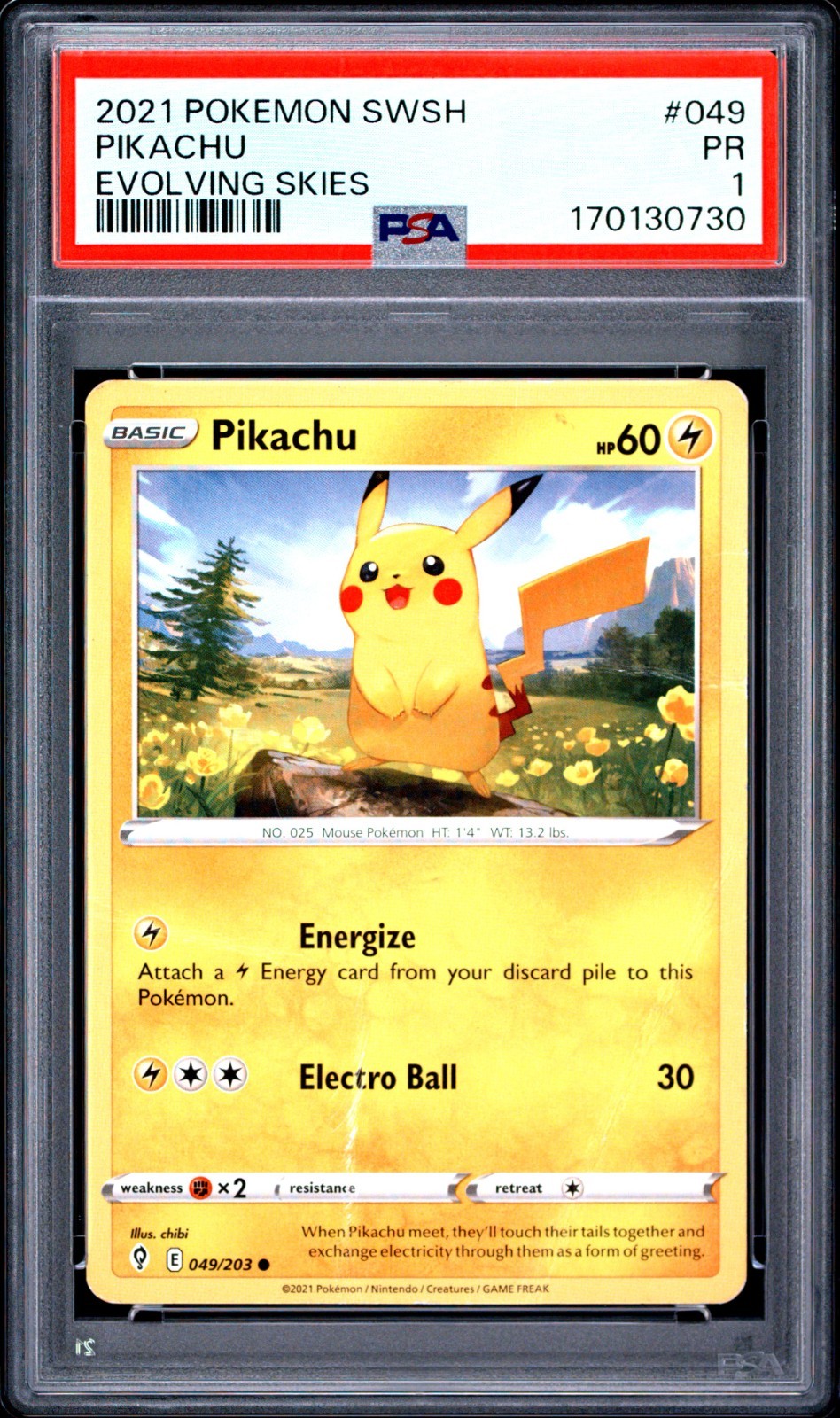 2021 Pokemon Evolving Skies Pikachu #049 PSA 1  POP 2