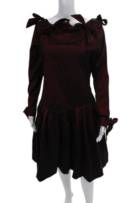 David Charles Girls Solid Round Neck Long Sleeve Dress Burgundy Size 16