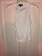Lulus White Ribbed Ruched Side Tie Tank Top Women’s XL Sleeveless Made in USA