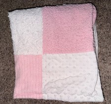 Baby Essentials Patchwork Baby Blanket Pink White Stripes Minky Dot Lovey