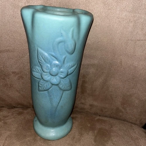Vintage Van Briggle Pottery  8.5"  Blue Columbine Flower Vase Turquoise #2