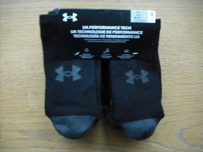 Boys/Teens NWT Under Armour Crew Socks 6prs Black UA PERF TECH Cushioned Sz:YLG