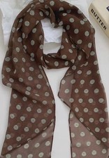 Women Chiffon Polka Dot Scarf Lightweight Brown Soft Sheer Neck Hair Wrap