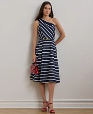 Lauren Ralph Lauren Women's Striped Belted Taffeta Cocktail Dress Size 8