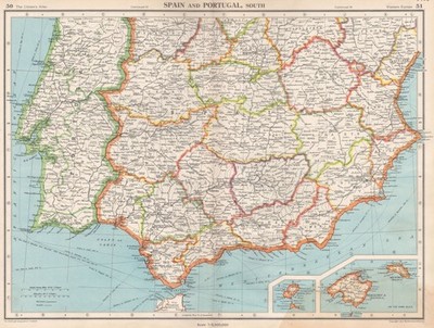 IBERIEN SÜD. Spanien & Portugal. Andalusien Murcia Valencia Extremadura 1952 Karte