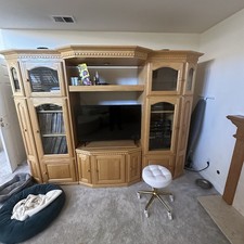 Traditional Cherry Wood 3-Piece Entertainment Center Wall Unit with Arched Glass Doors — listing 2