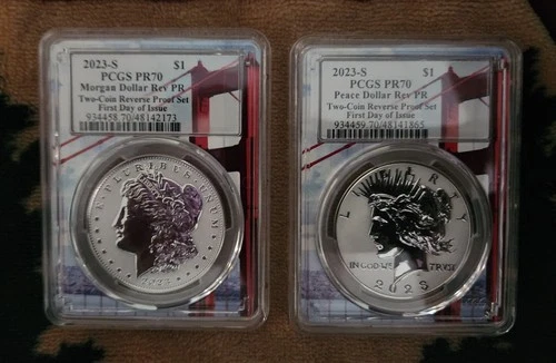 2023 S Reverse Proof Morgan and Peace Dollar Set PCGS REV PR70 FDOI