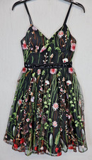 Mac Duggal Embroidered Floral Dress Size 2 Lined Sheer Mid Formal Prom Cocktail