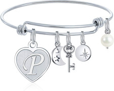 Initial Charm Bracelets for Women Gifts - Engraved 26 Letters Initial Charms Bra