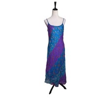 VTG Hugo Buscati Purple Turquoise Floral Metallic Maxi Slip Dress Sz 6
